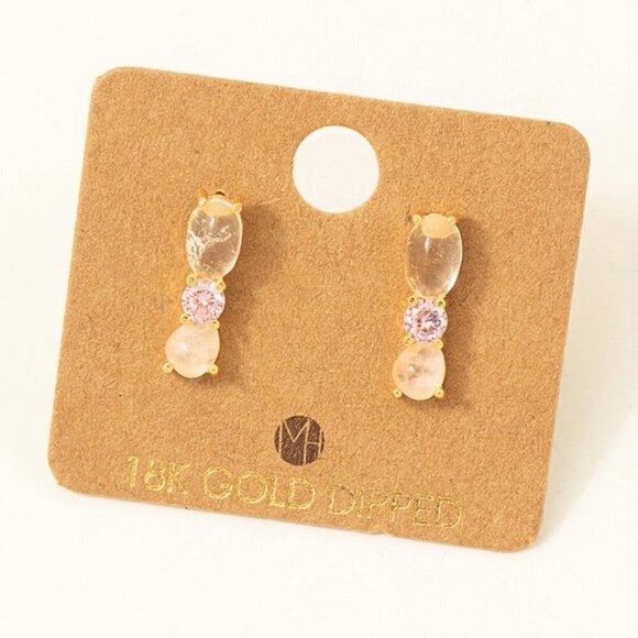 18K GOLD PINK STUD EARRINGS - Picture 1 of 1